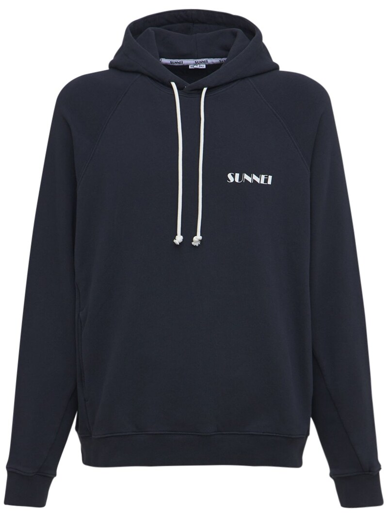 Sunnei - Logo cotton jersey sweatshirt hoodie - Blue | Luisaviaroma