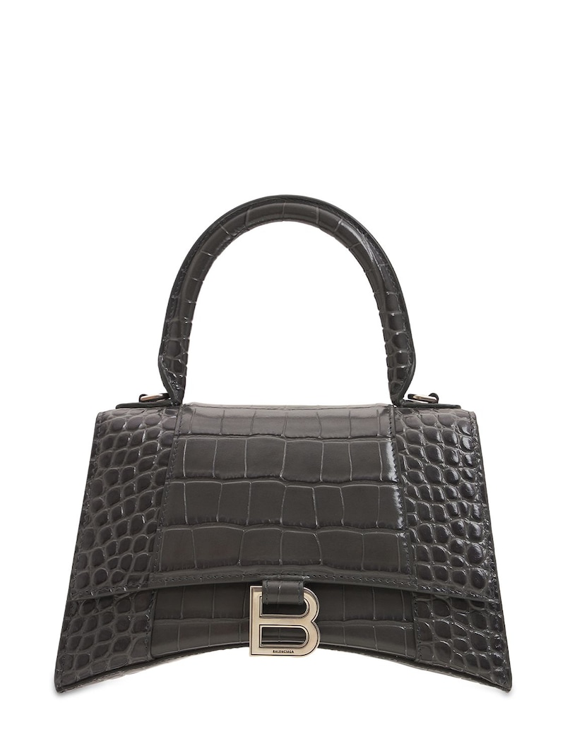 Balenciaga - S hourglass croc embossed leather bag - Dark Grey ...