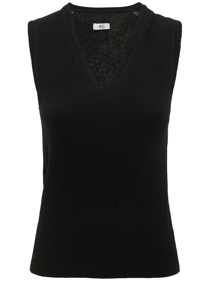 AG - V neck light cashmere knit vest - Black | Luisaviaroma