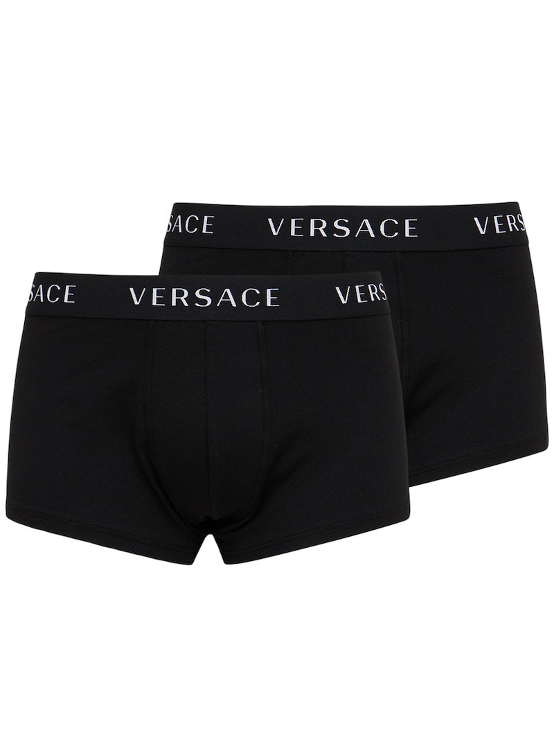 Versace Underwear - Set of 2 monogram cotton boxer briefs - Black ...