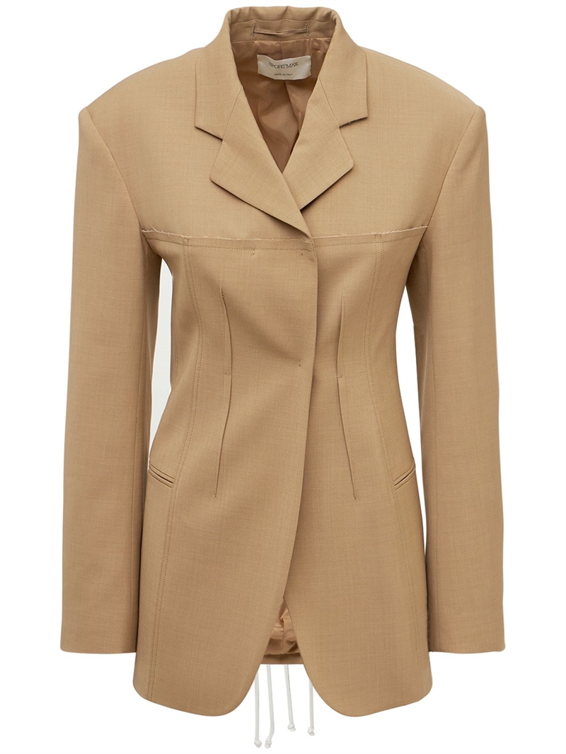 Sportmax Wool Blend Canvas Oversize Corset Jacket Hazelnut 