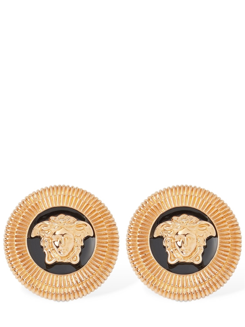 Versace Medusa enamel big stud earrings Gold/Black Luisaviaroma