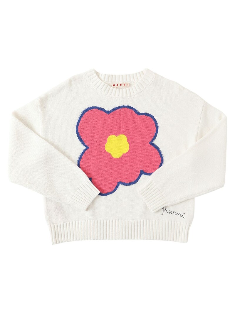 Jacquard cotton knit sweater - Marni Junior - Girls | Luisaviaroma