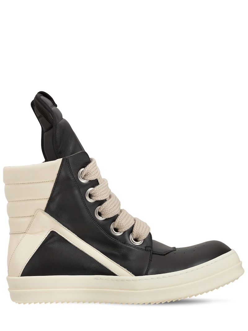 Rick Owens - Geobasket jumbo laces leather sneakers - Black/Milk/Milk ...
