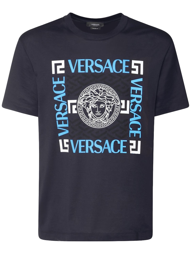 Versace - Logo print cotton jersey t-shirt - Navy | Luisaviaroma