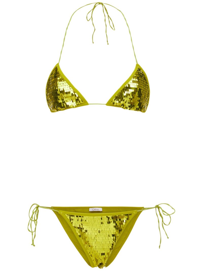 Oséree Swimwear - Sequined microkini bikini set - Lime Green | Luisaviaroma