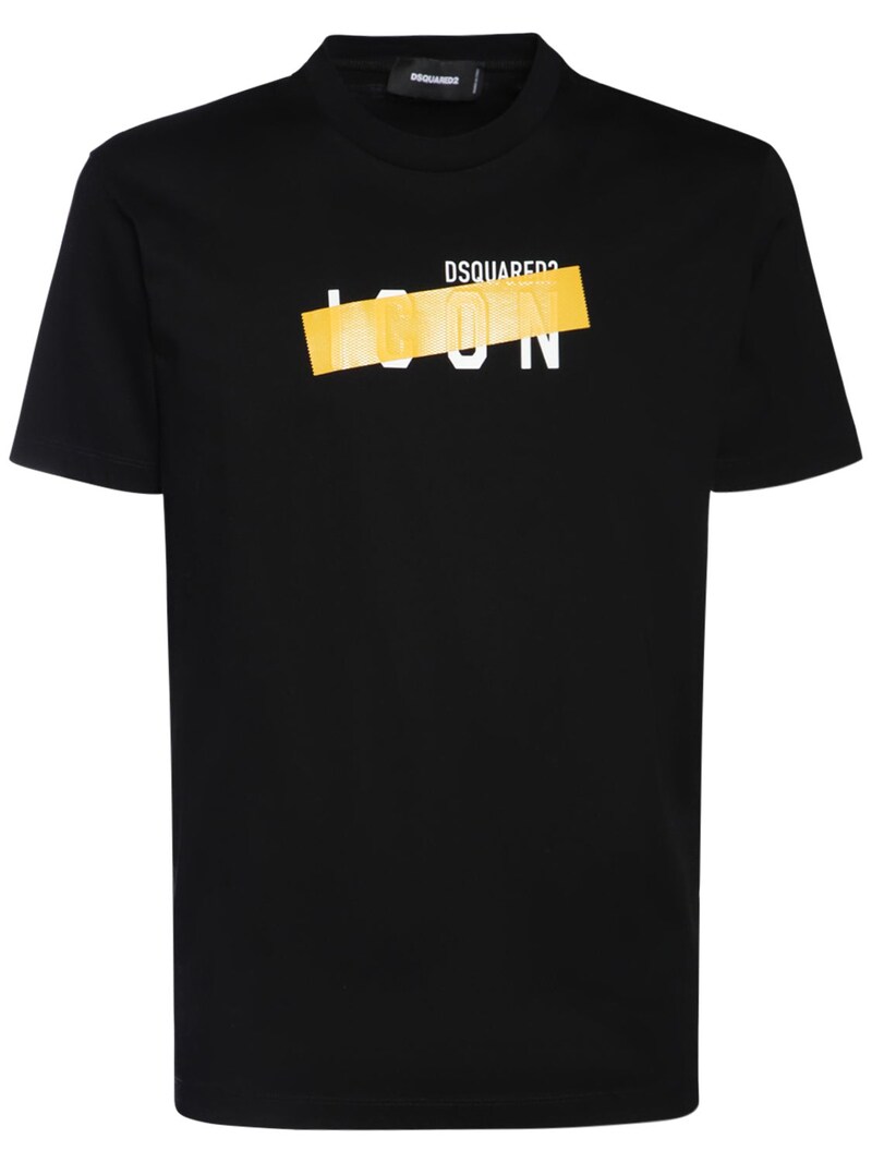 Icon taped print cotton jersey t-shirt - Dsquared2 - Men | Luisaviaroma