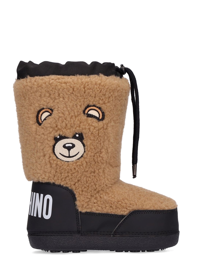 Moschino Faux fur snow boots w/ logo Beige Luisaviaroma
