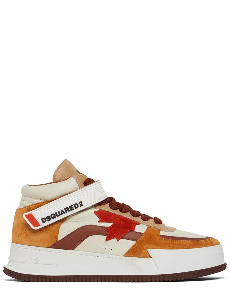 Dsquared2 Canadian leather high top sneakers Camel White Luisaviaroma