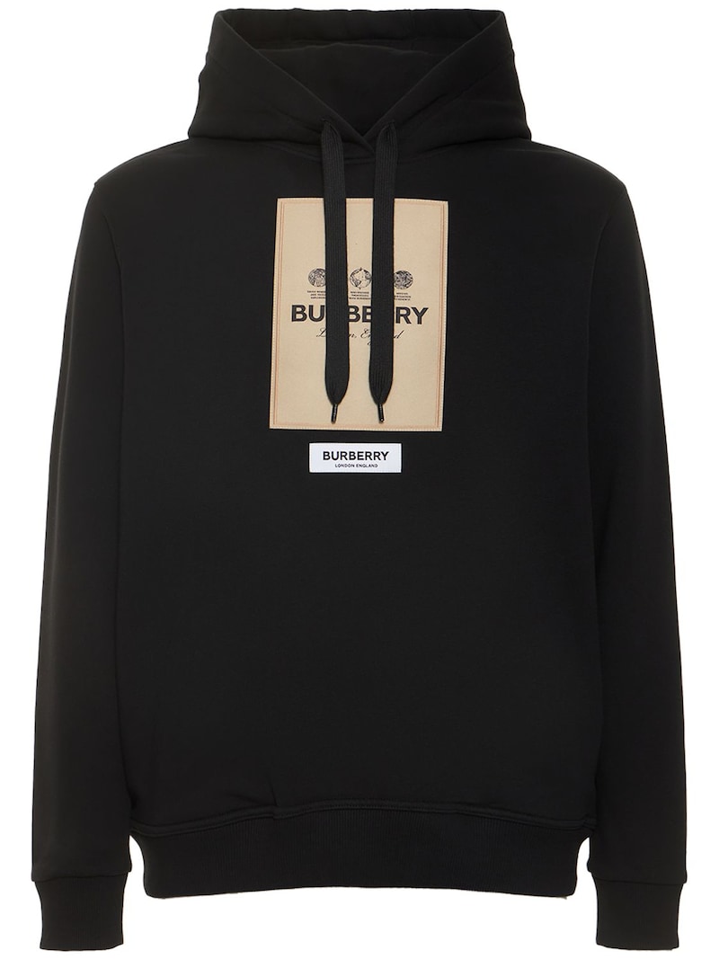 Burberry - Printed logo tag cotton jersey hoodie - Black | Luisaviaroma