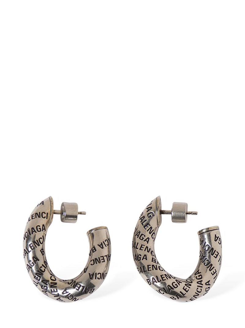 Balenciaga - Logo brass hoop earrings - Silver | Luisaviaroma