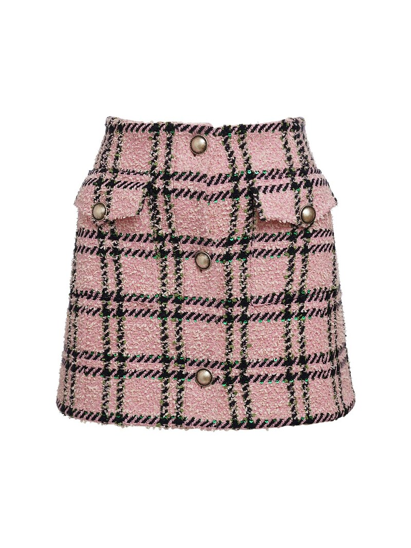 Alessandra Rich - Sequined tartan tweed mini skirt - Pink/Black ...