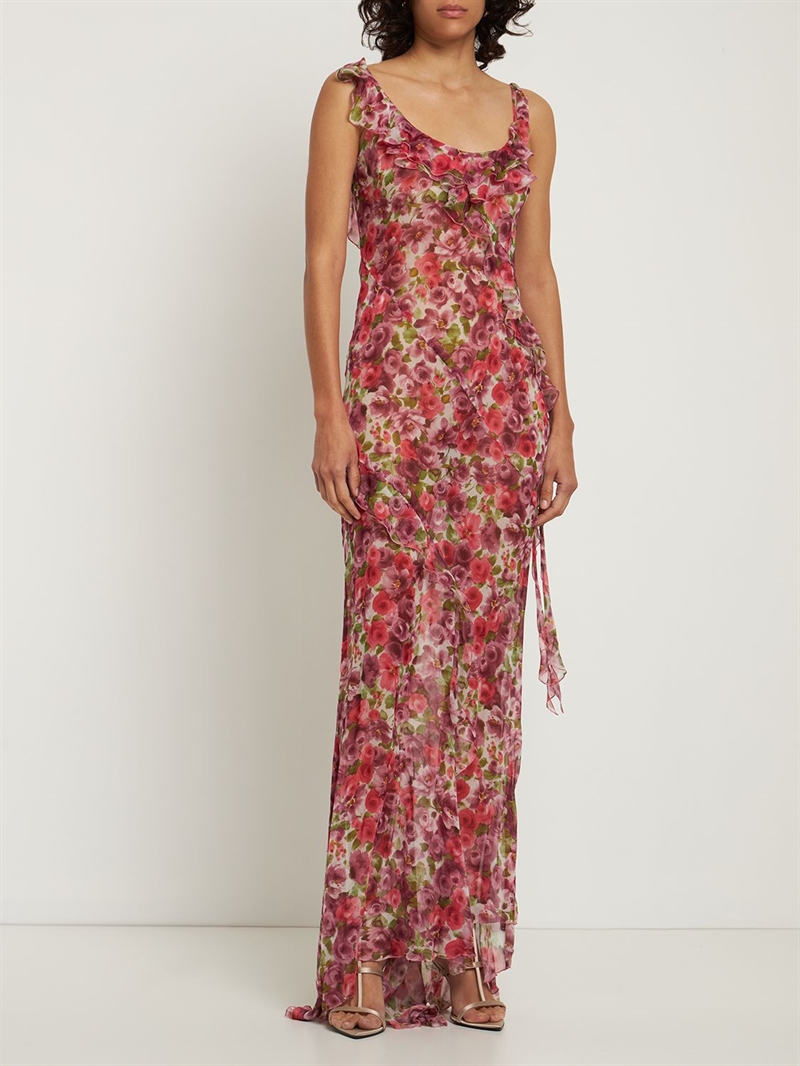 Rose print silk long dress Alessandra Rich Women Luisaviaroma