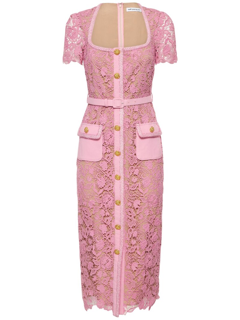 Self-portrait - Guipure lace midi dress - Pink | Luisaviaroma