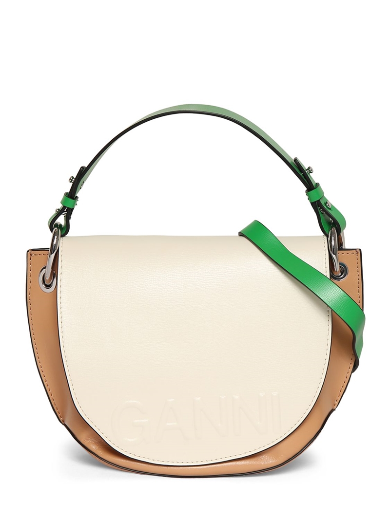 GANNI Banner saddle colorblock shoulder bag Egret Luisaviaroma
