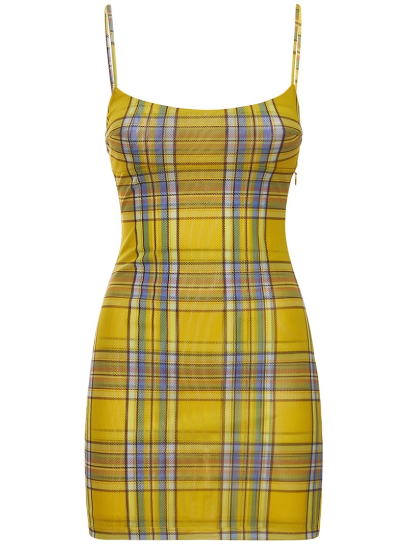 Anya checked side slit mini dress by Miaou, available on luisaviaroma.com for $265 Emily Ratajkowski Dress Exact Product 