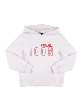 Dsquared2: Icon logo print cotton hoodie - White - kids-boys_0 | Luisa Via Roma