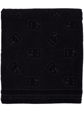 Dolce&Gabbana: Monogram jacquard cotton beach towel - Black - men_0 | Luisa Via Roma