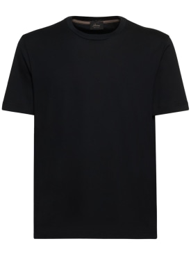 Brioni: T-shirt en jersey de coton - Noir - men_0 | Luisa Via Roma