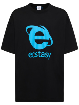 VETEMENTS: Ecstasy printed cotton t-shirt - Black - men_0 | Luisa Via Roma