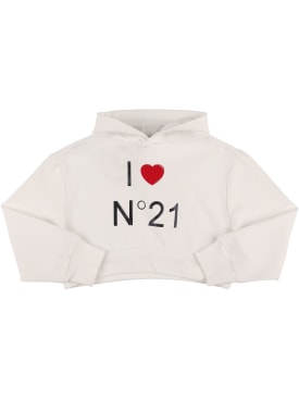 N°21: Logo print cropped cotton jersey hoodie - White - kids-girls_0 | Luisa Via Roma