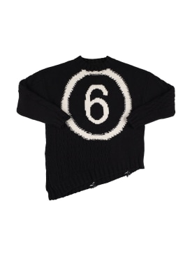 MM6 Maison Margiela: Logo intarsia wool blend knit sweater - Black - kids-boys_0 | Luisa Via Roma