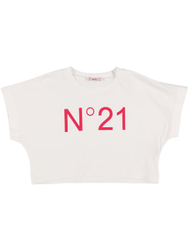 N°21: Logo print cropped cotton jersey t-shirt - White - kids-girls_0 | Luisa Via Roma