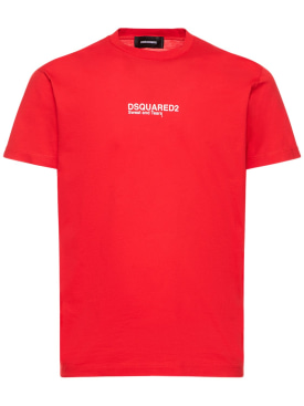 Dsquared2: Logo printed cotton jersey t-shirt - Red - men_0 | Luisa Via Roma