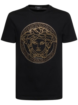 Versace: Camiseta de algodón estampado - Negro - men_0 | Luisa Via Roma