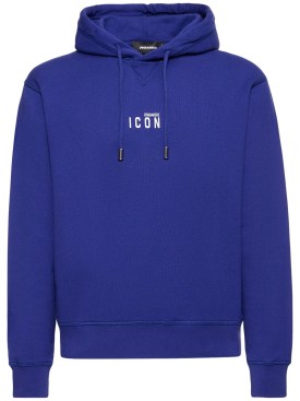 Dsquared2: Printed logo cotton hooded sweatshirt - Electric Blue - men_0 | Luisa Via Roma
