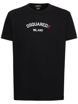 Dsquared2: Japanese cotton jersey t-shirt w/logo - Black - men_0 | Luisa Via Roma
