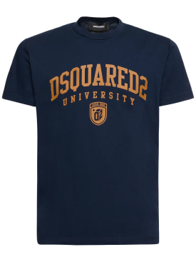 Dsquared2: T-Shirt aus Baumwolljersey mit Logo - Dunkelblau - men_0 | Luisa Via Roma