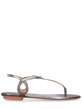 Aquazzura: 10mm Almost Bare leather flat sandals - Silver - women_0 | Luisa Via Roma