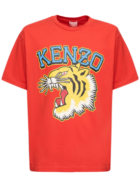 Kenzo Paris: Tiger printed cotton jersey t-shirt - Red - men_0 | Luisa Via Roma