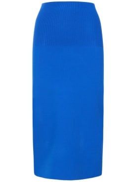 Victoria Beckham: Body fitted stretch midi skirt - Blue - women_0 | Luisa Via Roma