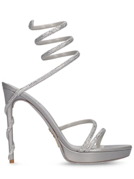 René Caovilla: 120mm Sandaletten aus Satin & Kristallen „Margot“ - Silber - women_0 | Luisa Via Roma