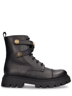 Balmain: Leather lace-up boots w/logo - Black/Gold - kids-boys_0 | Luisa Via Roma