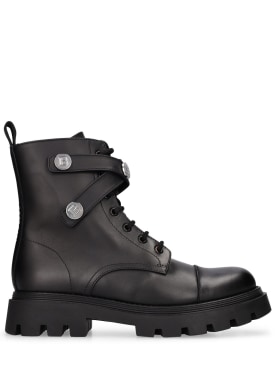 Balmain: Leather lace-up boots w/logo - Black/Silver - kids-girls_0 | Luisa Via Roma