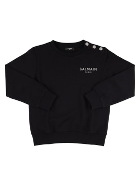 Balmain: Logo organic cotton sweatshirt - Black - kids-girls_0 | Luisa Via Roma