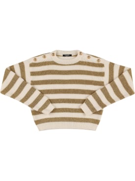 Balmain: Suéter de punto de lana a rayas - Blanco/Oro - kids-girls_0 | Luisa Via Roma