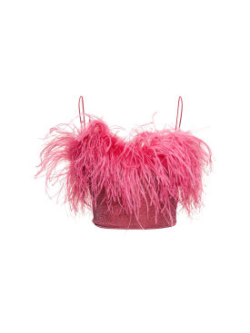 Oséree Swimwear: Lumiere Plumage lurex top - Pink - women_0 | Luisa Via Roma