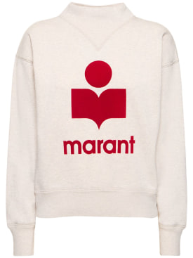 Marant Etoile: Sweat-shirt en coton mélangé à logo Moby - Écru/Rouge - women_0 | Luisa Via Roma