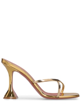 Amina Muaddi: 95mm Henson mirror leather sandals - Gold - women_0 | Luisa Via Roma