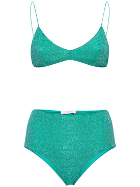 Oséree Swimwear: Lumiere high rise lurex bikini set - Blue - women_0 | Luisa Via Roma