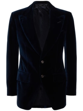 Tom Ford: Atticus compact light velvet blazer - Ocean Blue - men_0 | Luisa Via Roma