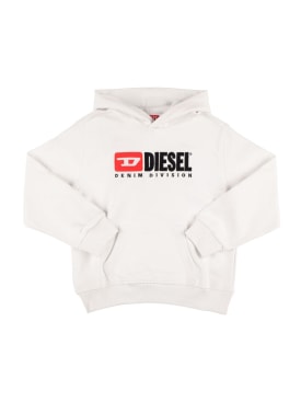 Diesel Kids: Embroidered logo cotton hoodie - White - kids-girls_0 | Luisa Via Roma