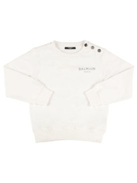 Balmain: Logo organic cotton sweatshirt - White - kids-girls_0 | Luisa Via Roma