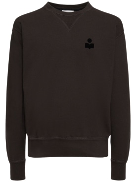 Marant: Sweat-shirt en coton à logo floqué - Noir/Noir - men_0 | Luisa Via Roma