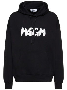 MSGM: Logo法式毛圈织物连帽卫衣 - 黑色/白色 - men_0 | Luisa Via Roma