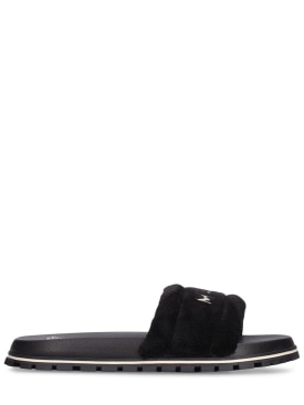 Marc Jacobs: Terry faux shearling sandals - Black - women_0 | Luisa Via Roma